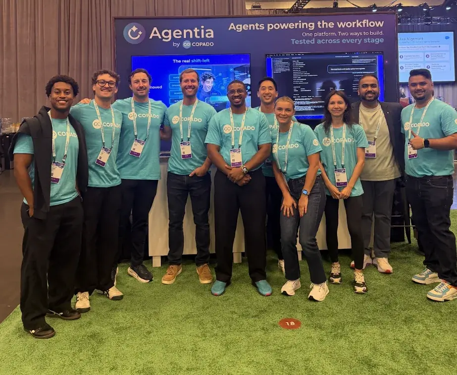 Copado team at the Agentia booth in Trailblazer Forest